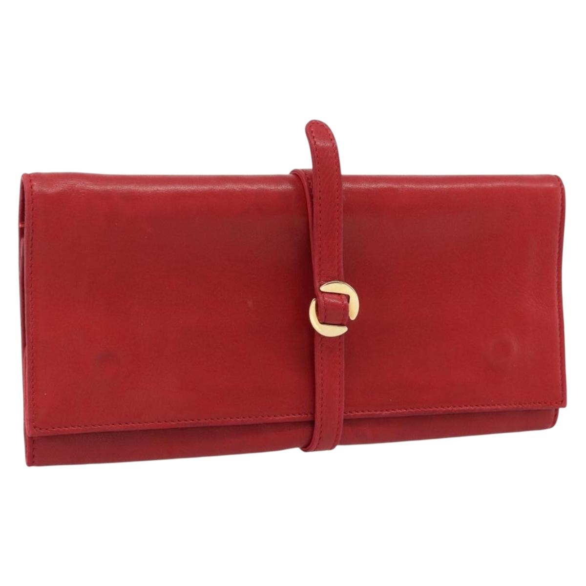 HERMES Jewelry Case Leather Red Gold Auth 180912A