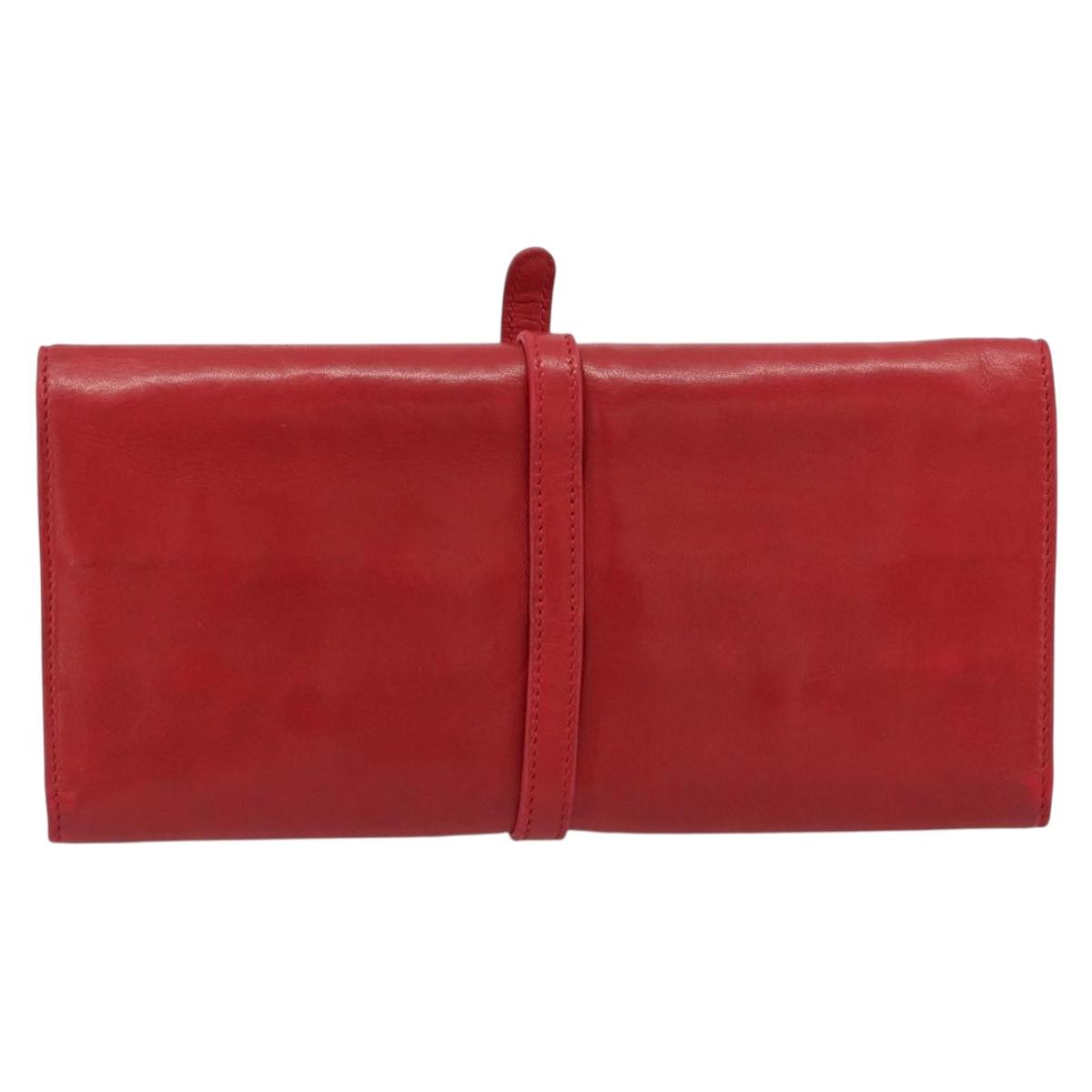 HERMES Jewelry Case Leather Red Gold Auth 180912A