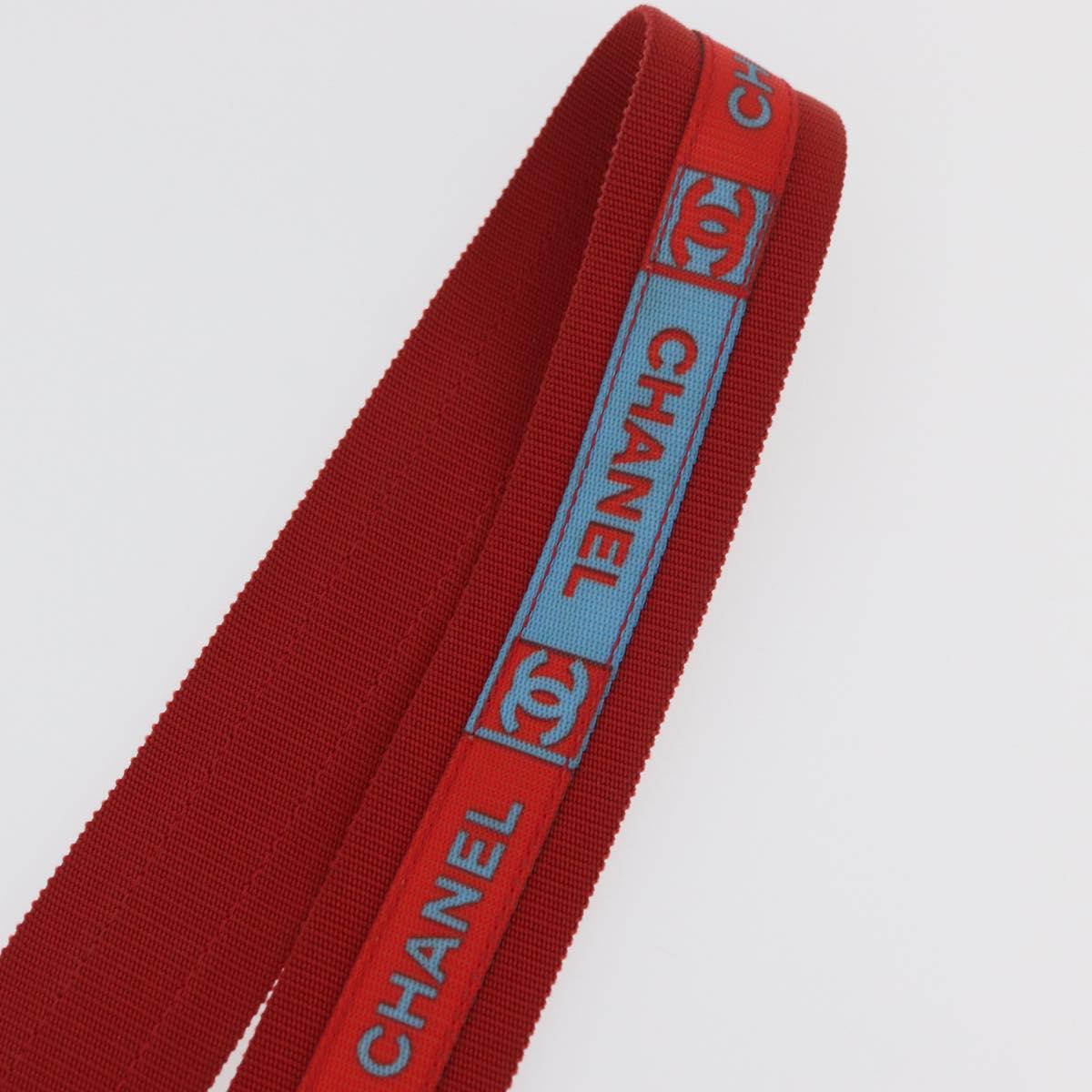 CHANEL Sports Shoulder Strap Nylon Red Silver CC Auth 180919