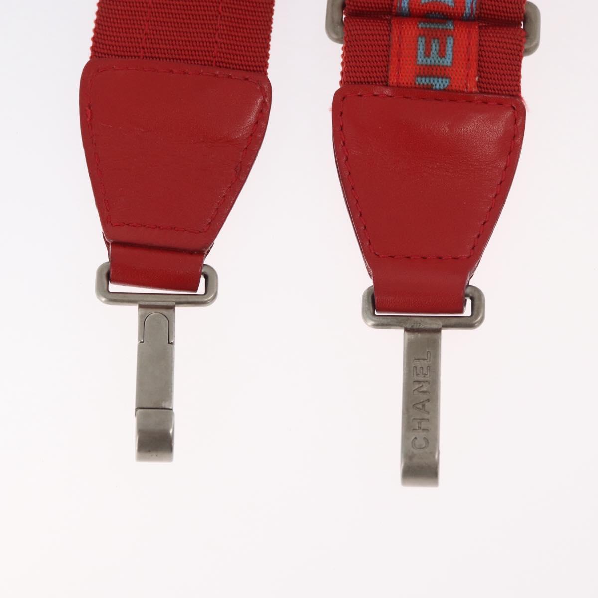 CHANEL Sports Shoulder Strap Nylon Red Silver CC Auth 180919