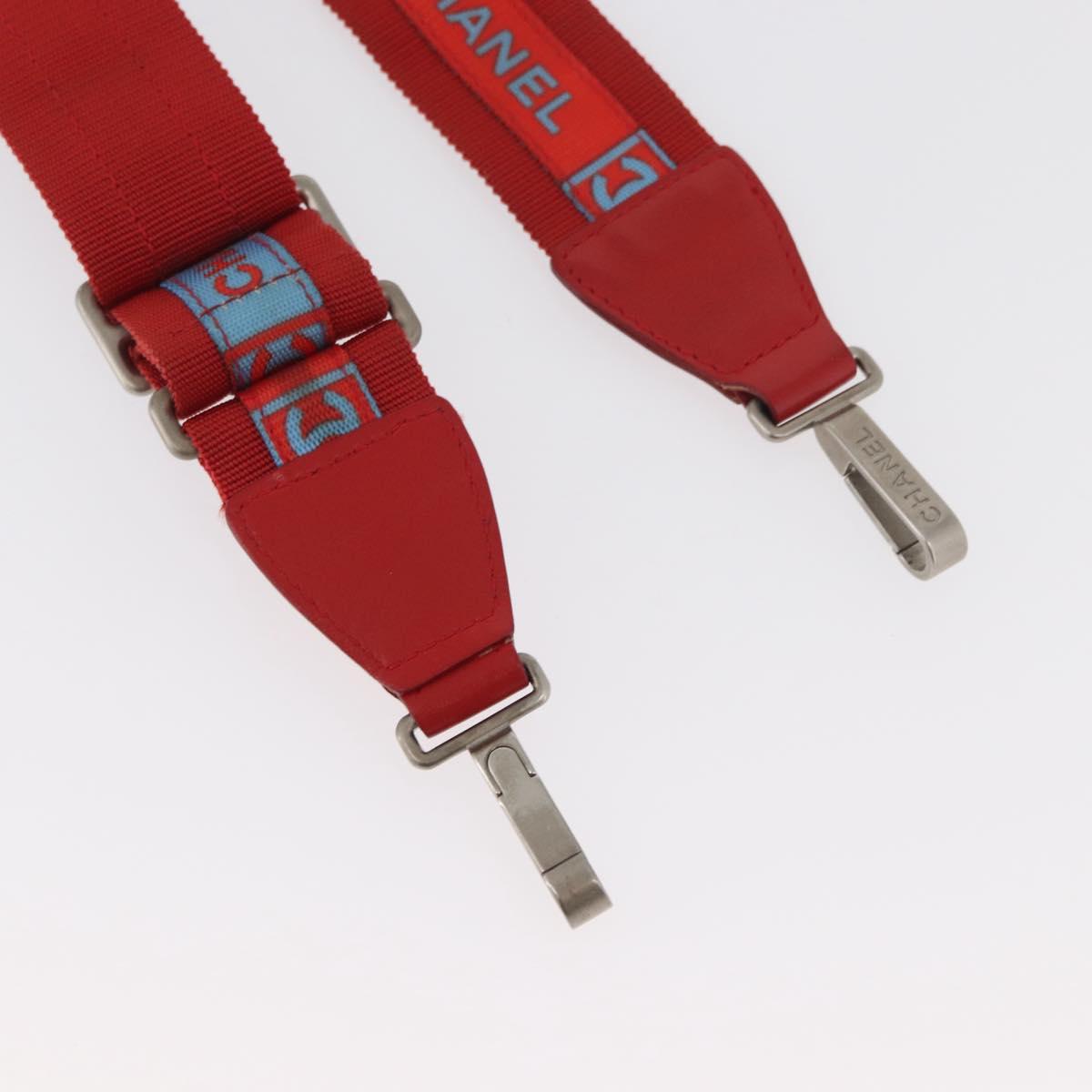 CHANEL Sports Shoulder Strap Nylon Red Silver CC Auth 180919