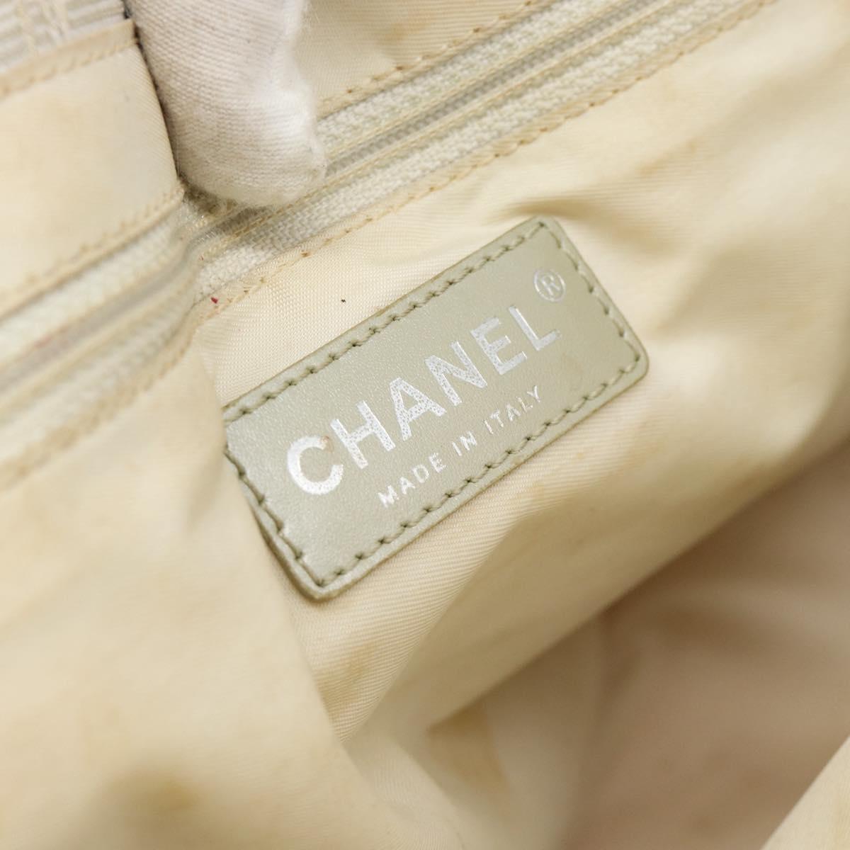 CHANEL New Travel Line Tote Bag Nylon Beige Silver CC Auth 180920