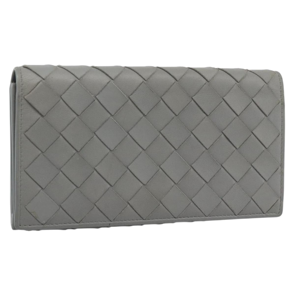 BOTTEGA VENETA MAXI INTRECCIATO Long Wallet Leather Gray Gold Auth 180930A