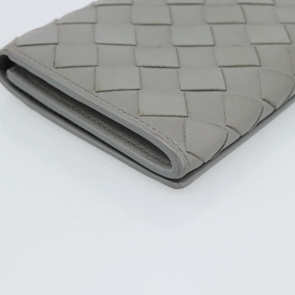 BOTTEGA VENETA MAXI INTRECCIATO Long Wallet Leather Gray Gold Auth 180930A
