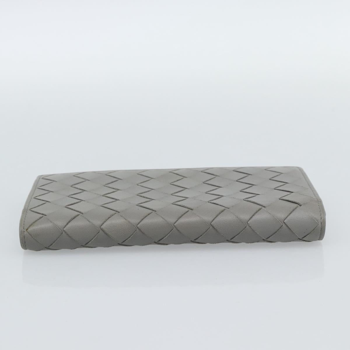 BOTTEGA VENETA MAXI INTRECCIATO Long Wallet Leather Gray Gold Auth 180930A