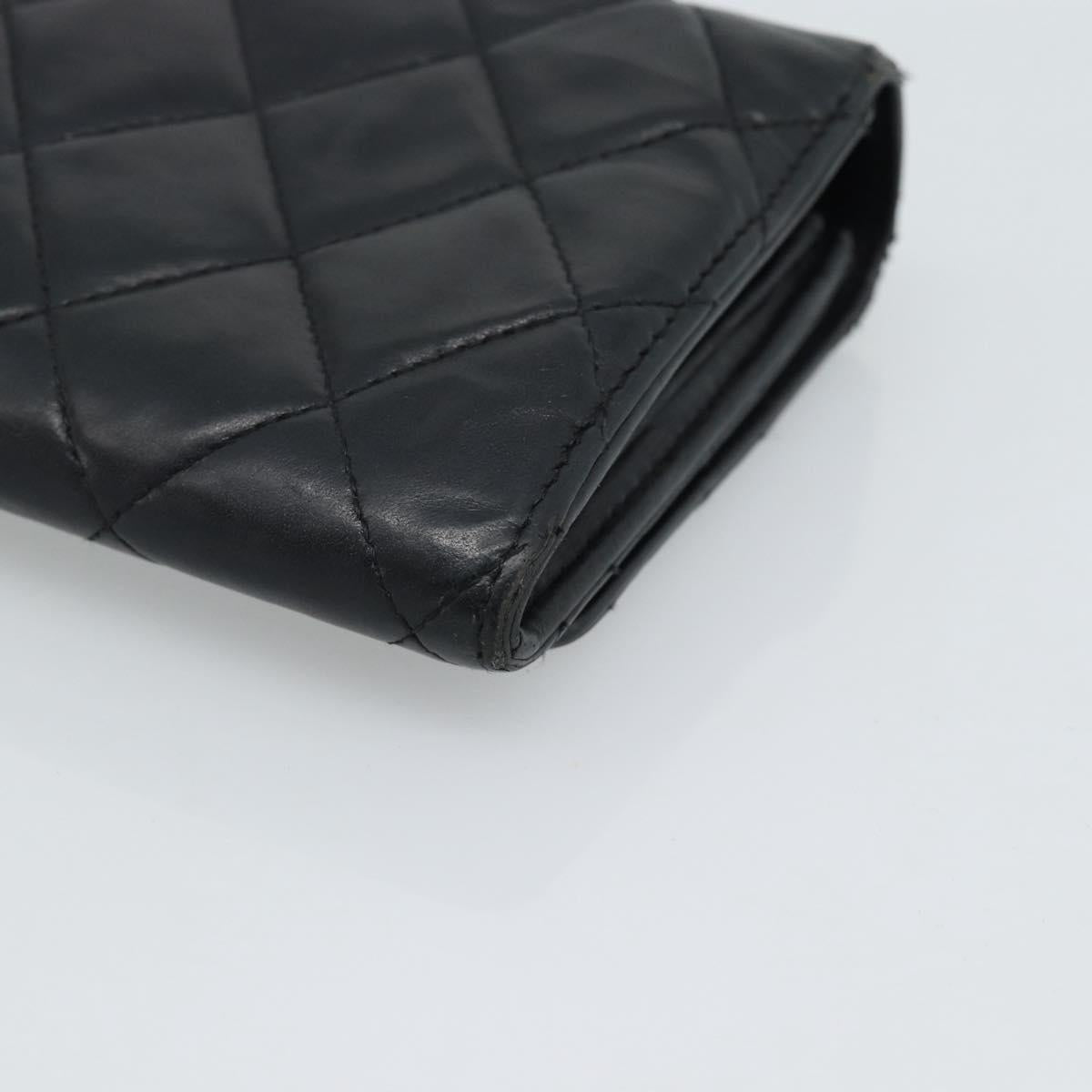 CHANEL Matelasse Long Wallet Lamb Skin Black Silver CC Auth 180932