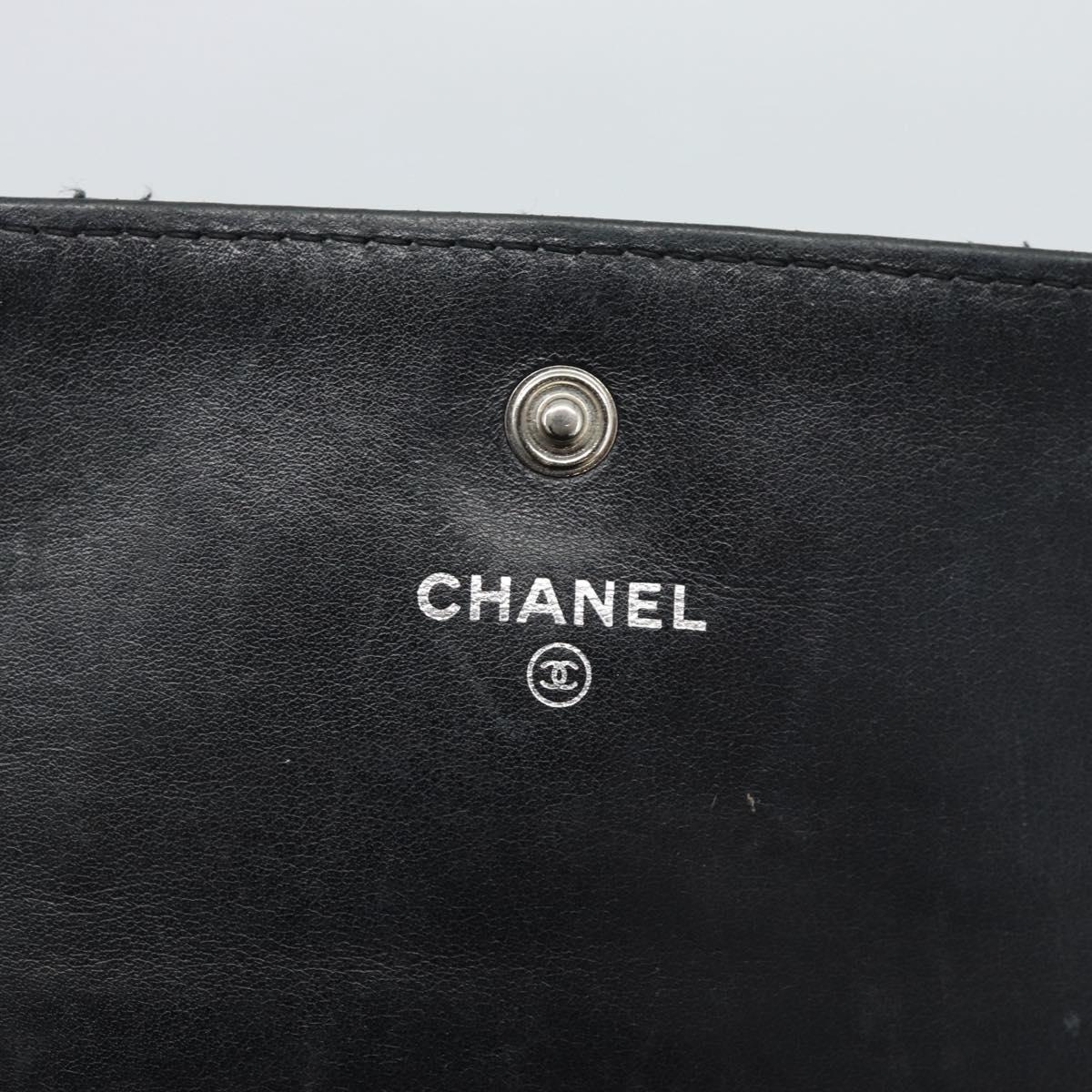 CHANEL Matelasse Long Wallet Lamb Skin Black Silver CC Auth 180932