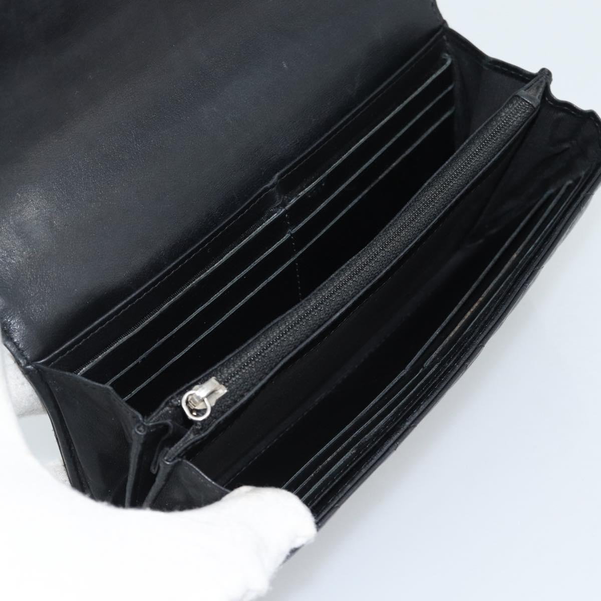 CHANEL Matelasse Long Wallet Lamb Skin Black Silver CC Auth 180932