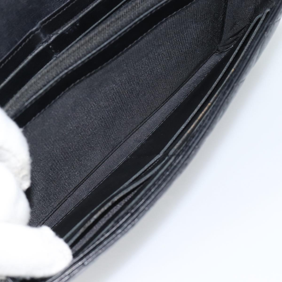CHANEL Matelasse Long Wallet Lamb Skin Black Silver CC Auth 180932