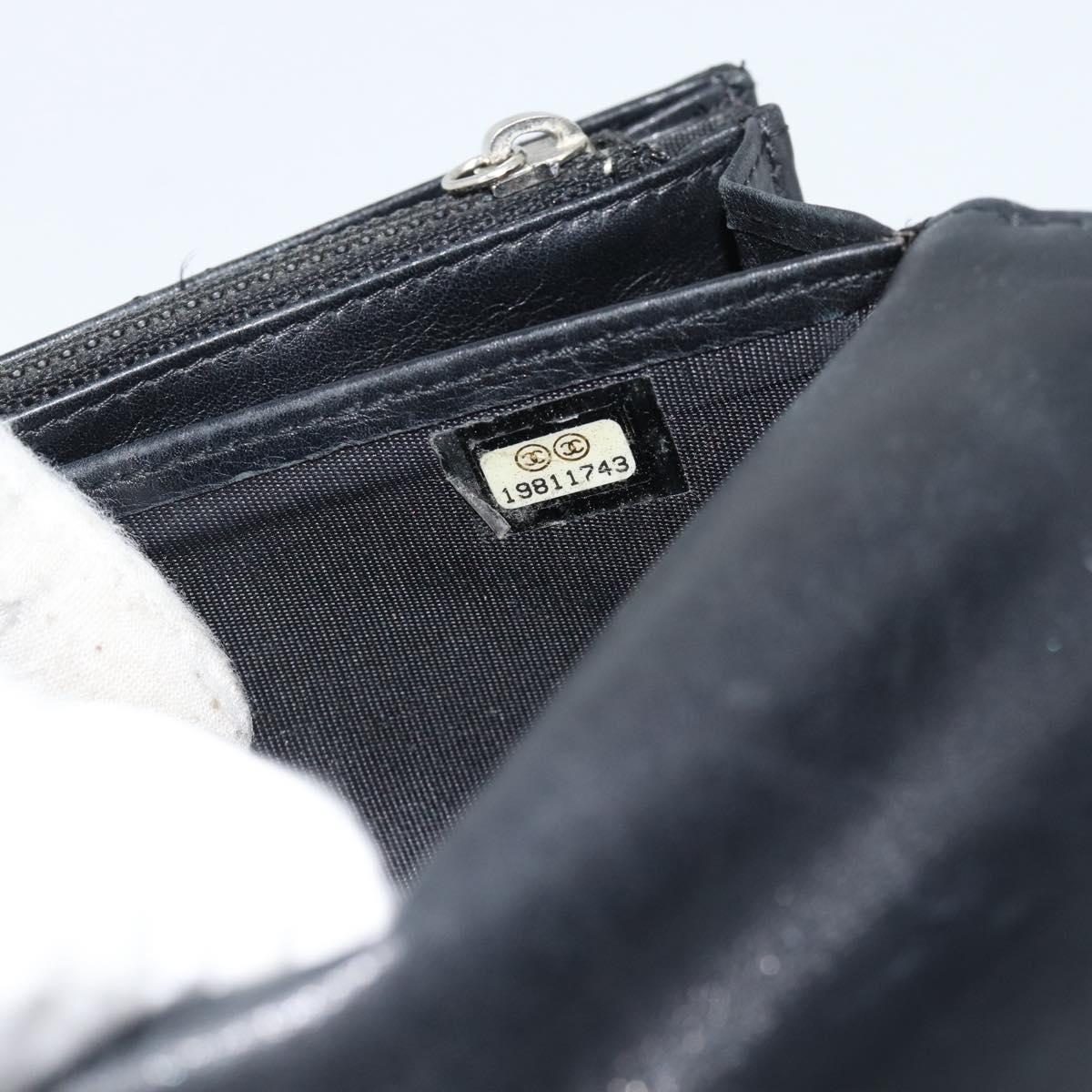 CHANEL Matelasse Long Wallet Lamb Skin Black Silver CC Auth 180932