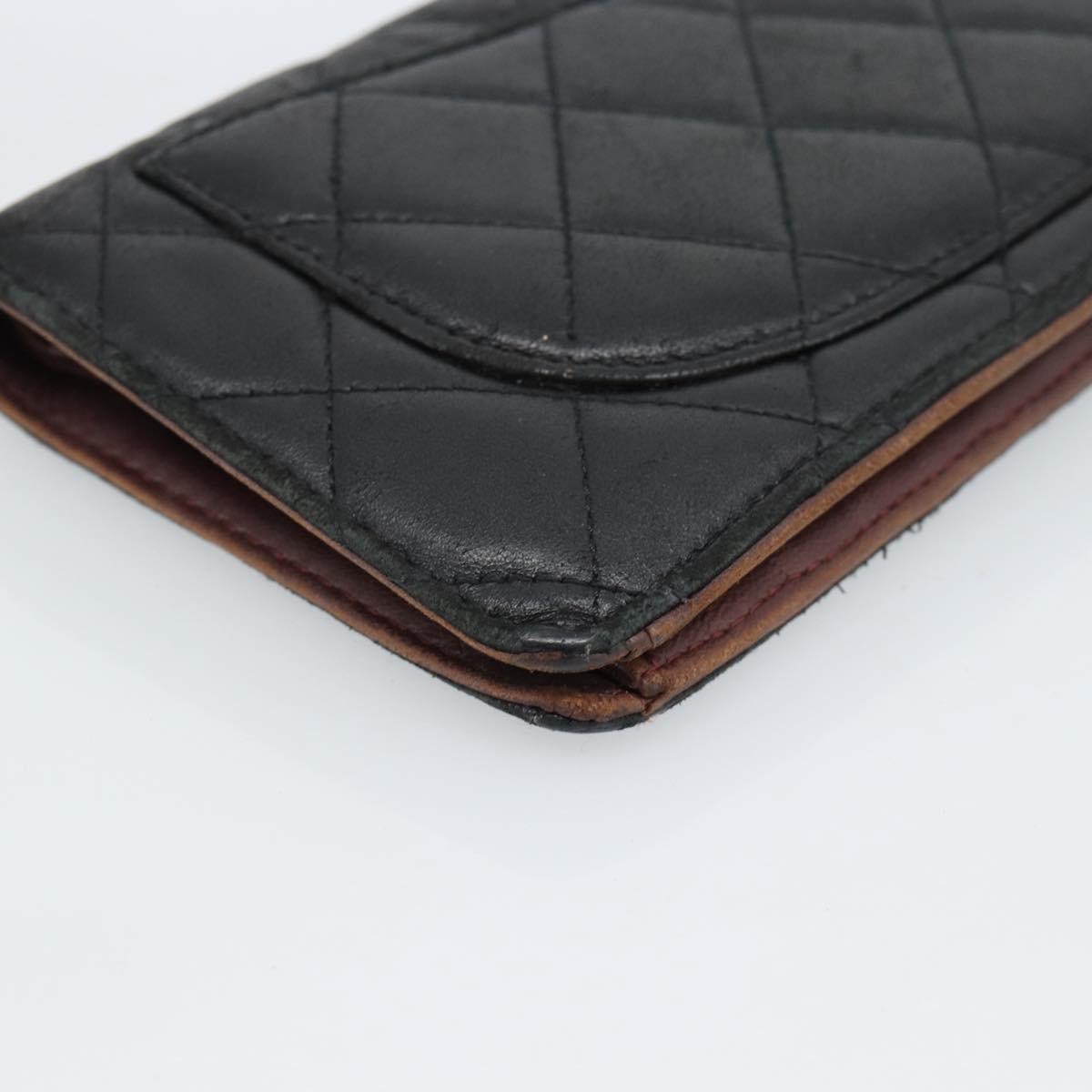 CHANEL Matelasse Long Wallet Lamb Skin Black Silver CC Auth 180933