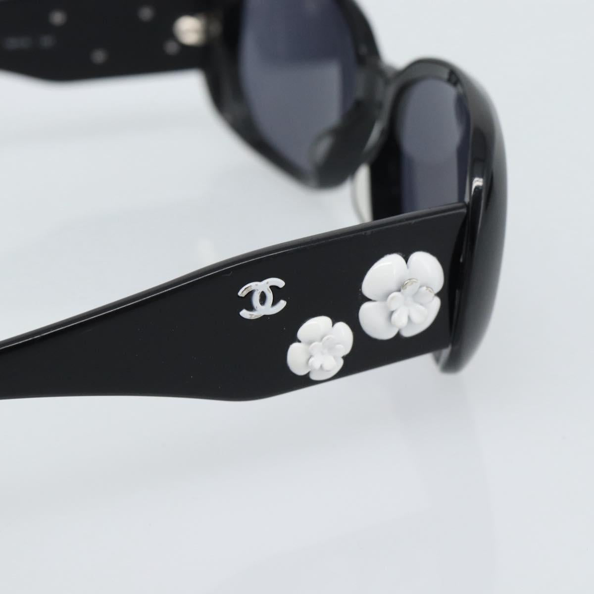 CHANEL Camelia Sunglasses plastic Black CC Auth 180945