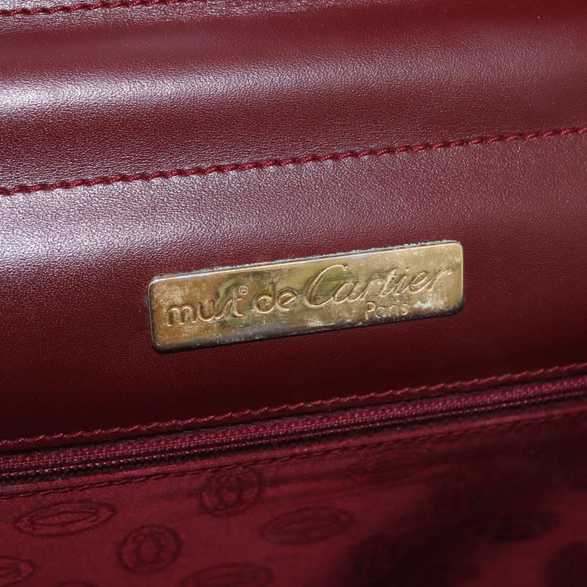 CARTIER Must Line Clutch Bag Leather Bordeaux Gold Auth 180972A
