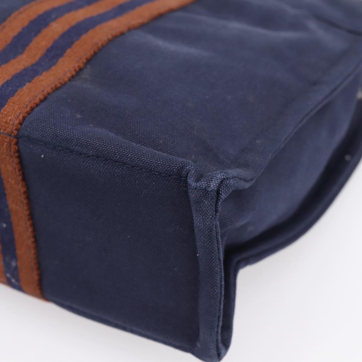 HERMES Fourre Tout PM Hand Bag Canvas Navy Silver Auth 180974