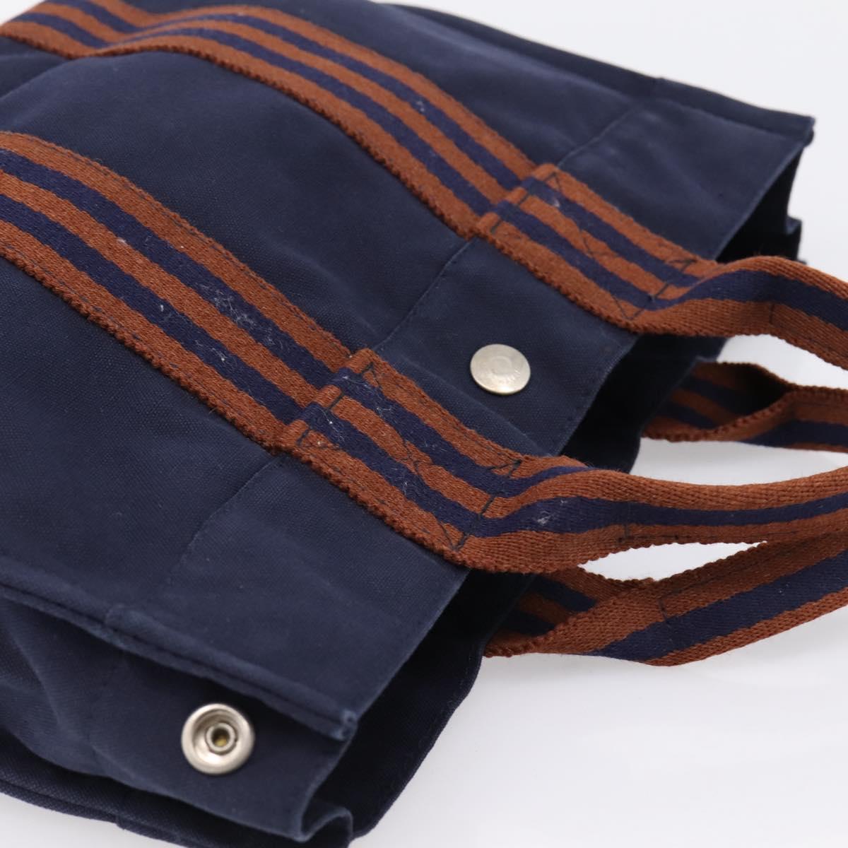 HERMES Fourre Tout PM Hand Bag Canvas Navy Silver Auth 180974