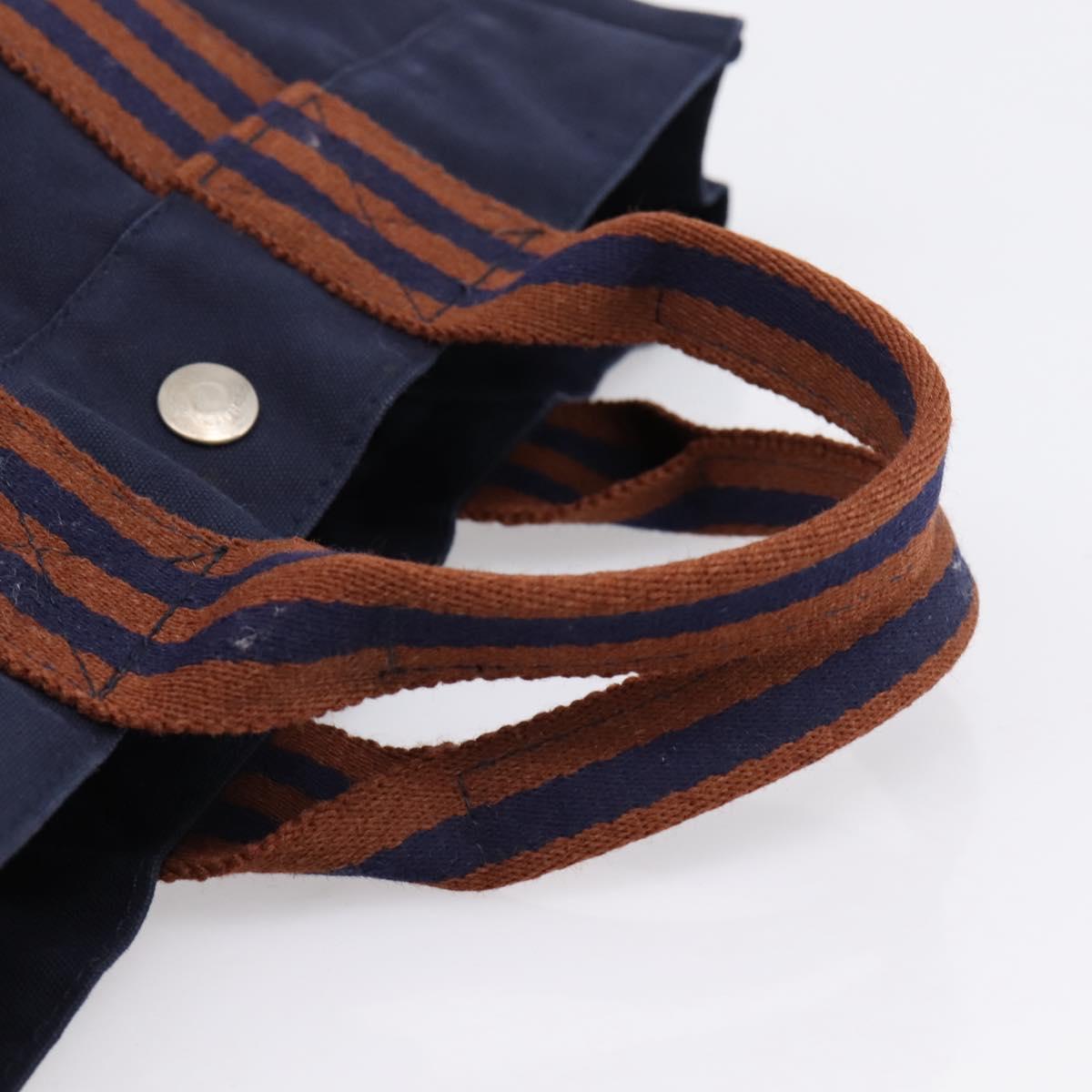 HERMES Fourre Tout PM Hand Bag Canvas Navy Silver Auth 180974