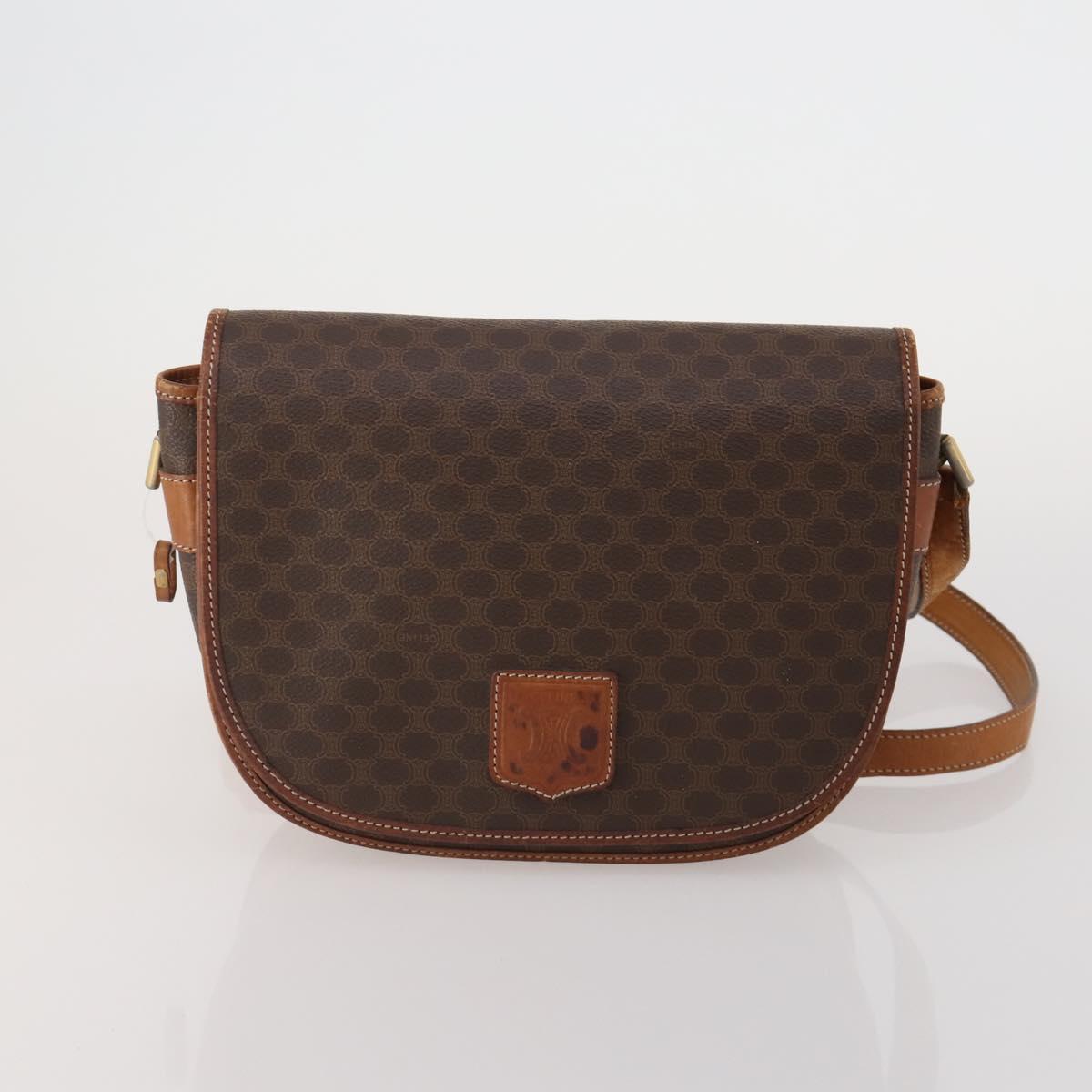 CELINE Macadam Canvas C Sulky Bag PVC Leather 5 Set Brown Beige Auth 180979