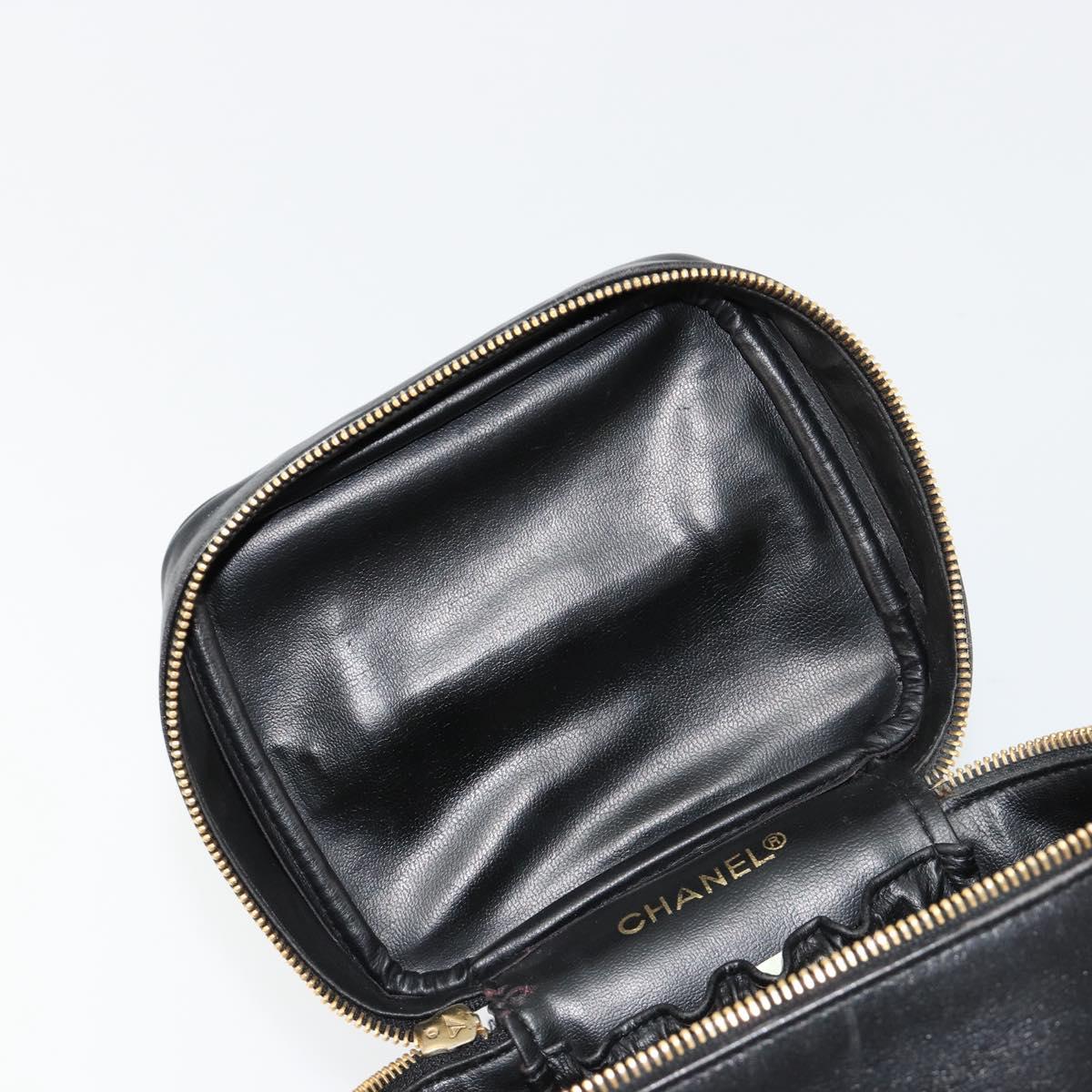 CHANEL Bicolore Vanity Hand Bag Lamb Skin Black Gold CC Auth 181100