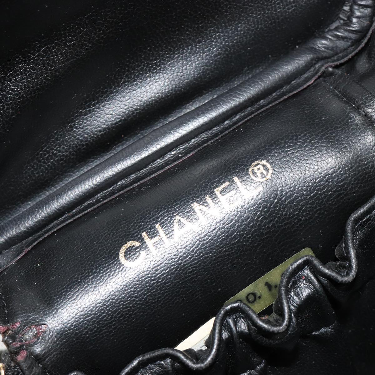 CHANEL Bicolore Vanity Hand Bag Lamb Skin Black Gold CC Auth 181100