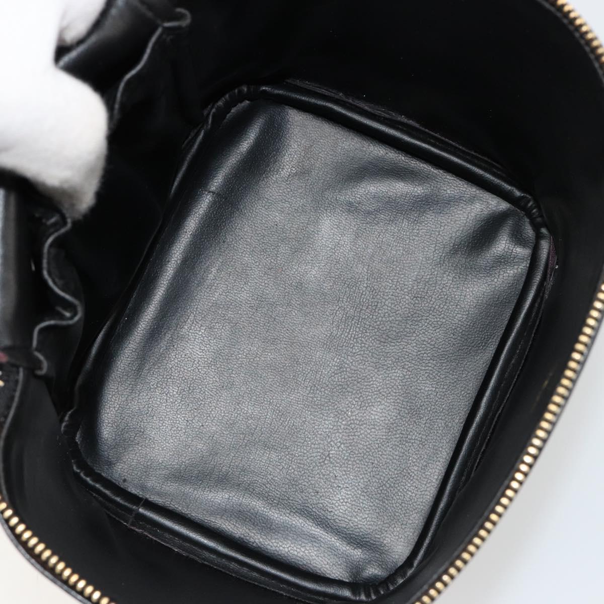 CHANEL Bicolore Vanity Hand Bag Lamb Skin Black Gold CC Auth 181100