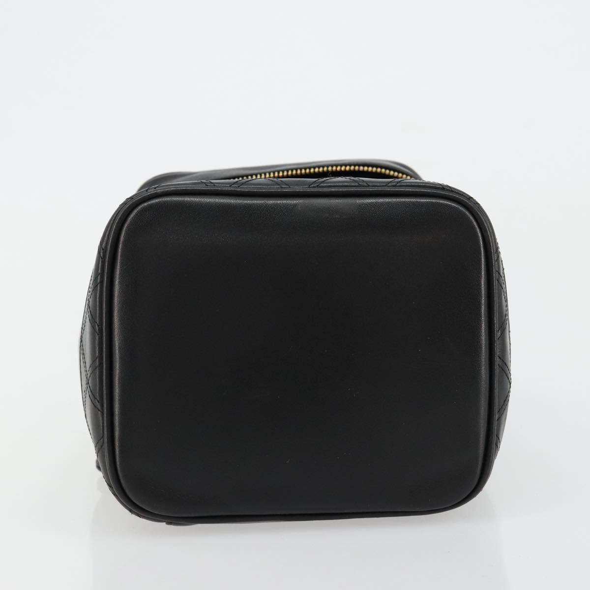 CHANEL Bicolore Vanity Hand Bag Lamb Skin Black Gold CC Auth 181100