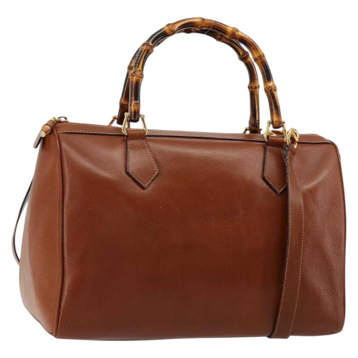 GUCCI Bamboo Hand Bag Leather 2way Brown Gold 000 122 0293 Auth 181101