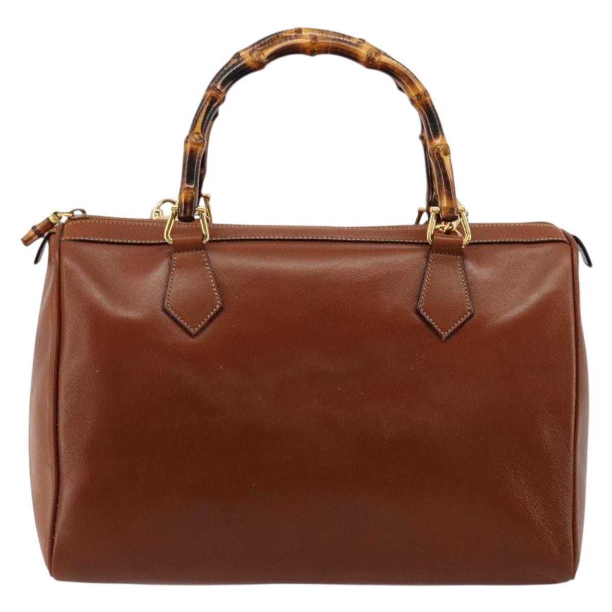 GUCCI Bamboo Hand Bag Leather 2way Brown Gold 000 122 0293 Auth 181101