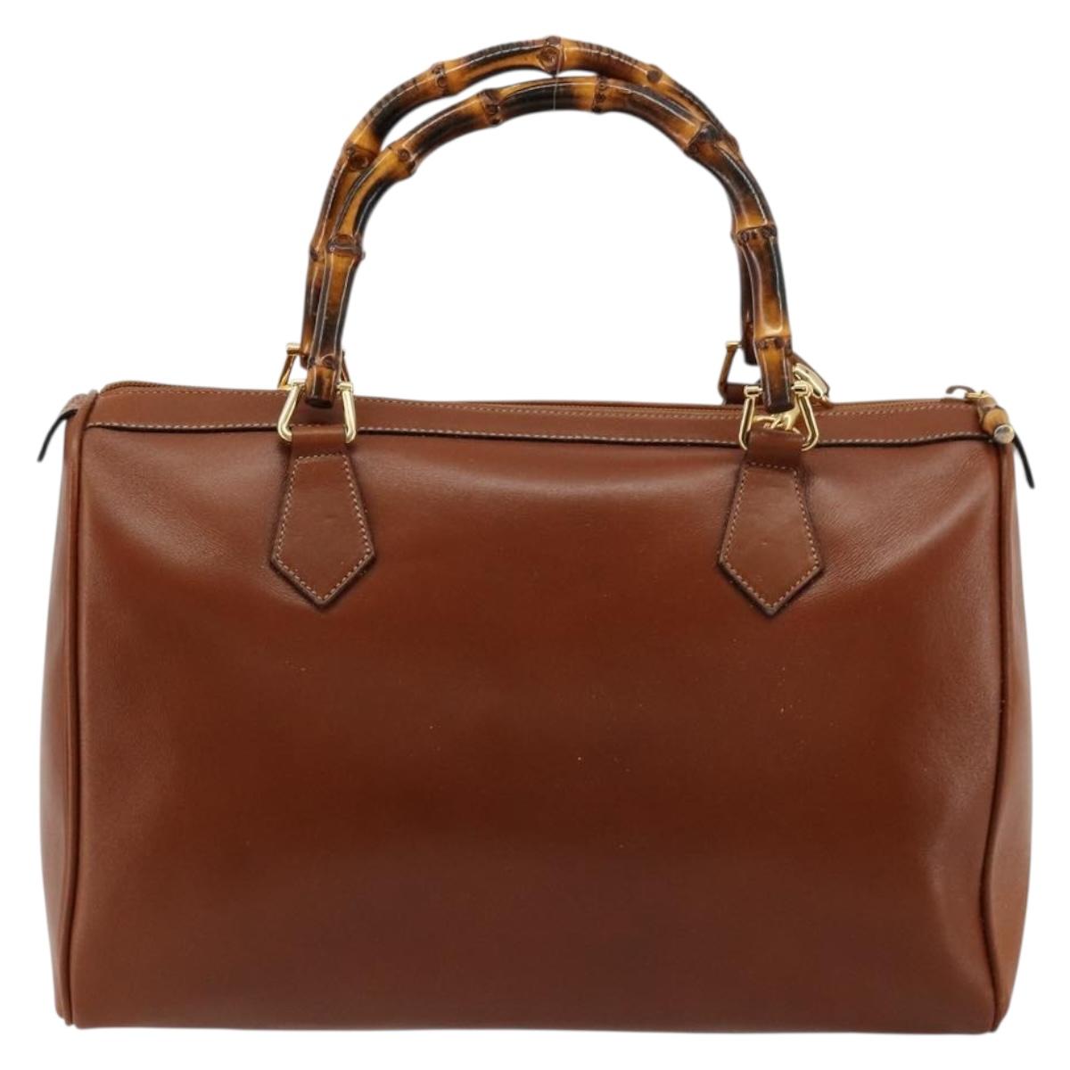 GUCCI Bamboo Hand Bag Leather 2way Brown Gold 000 122 0293 Auth 181101