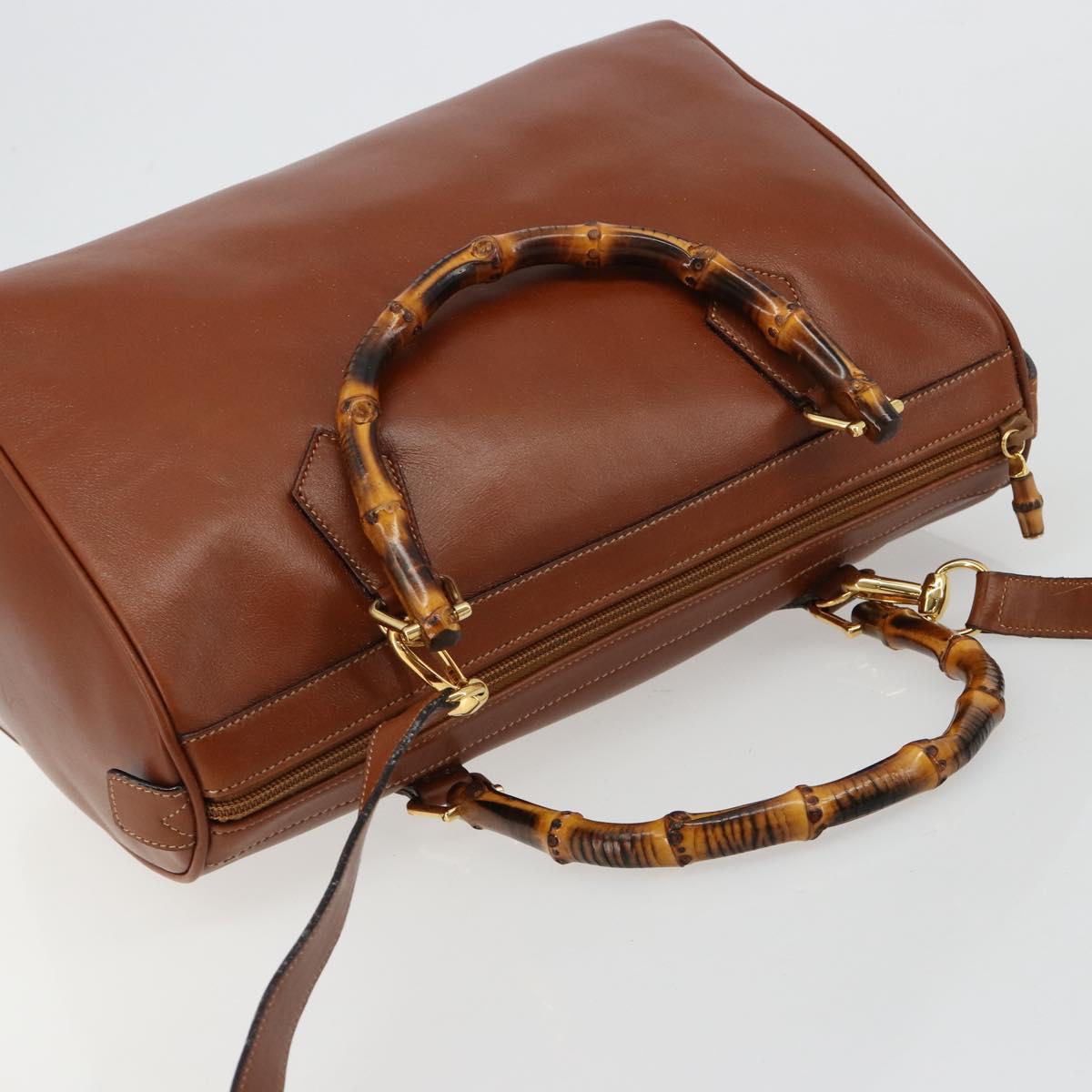 GUCCI Bamboo Hand Bag Leather 2way Brown Gold 000 122 0293 Auth 181101