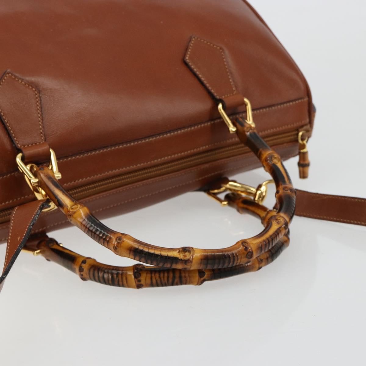 GUCCI Bamboo Hand Bag Leather 2way Brown Gold 000 122 0293 Auth 181101