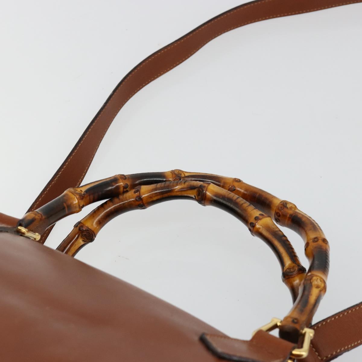 GUCCI Bamboo Hand Bag Leather 2way Brown Gold 000 122 0293 Auth 181101