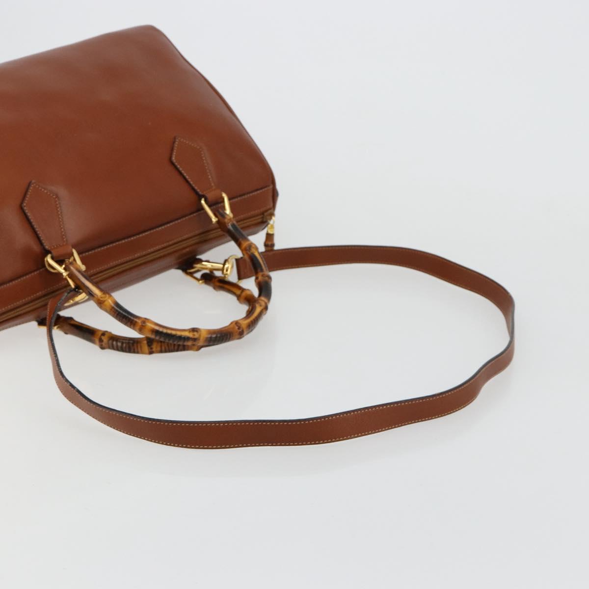 GUCCI Bamboo Hand Bag Leather 2way Brown Gold 000 122 0293 Auth 181101