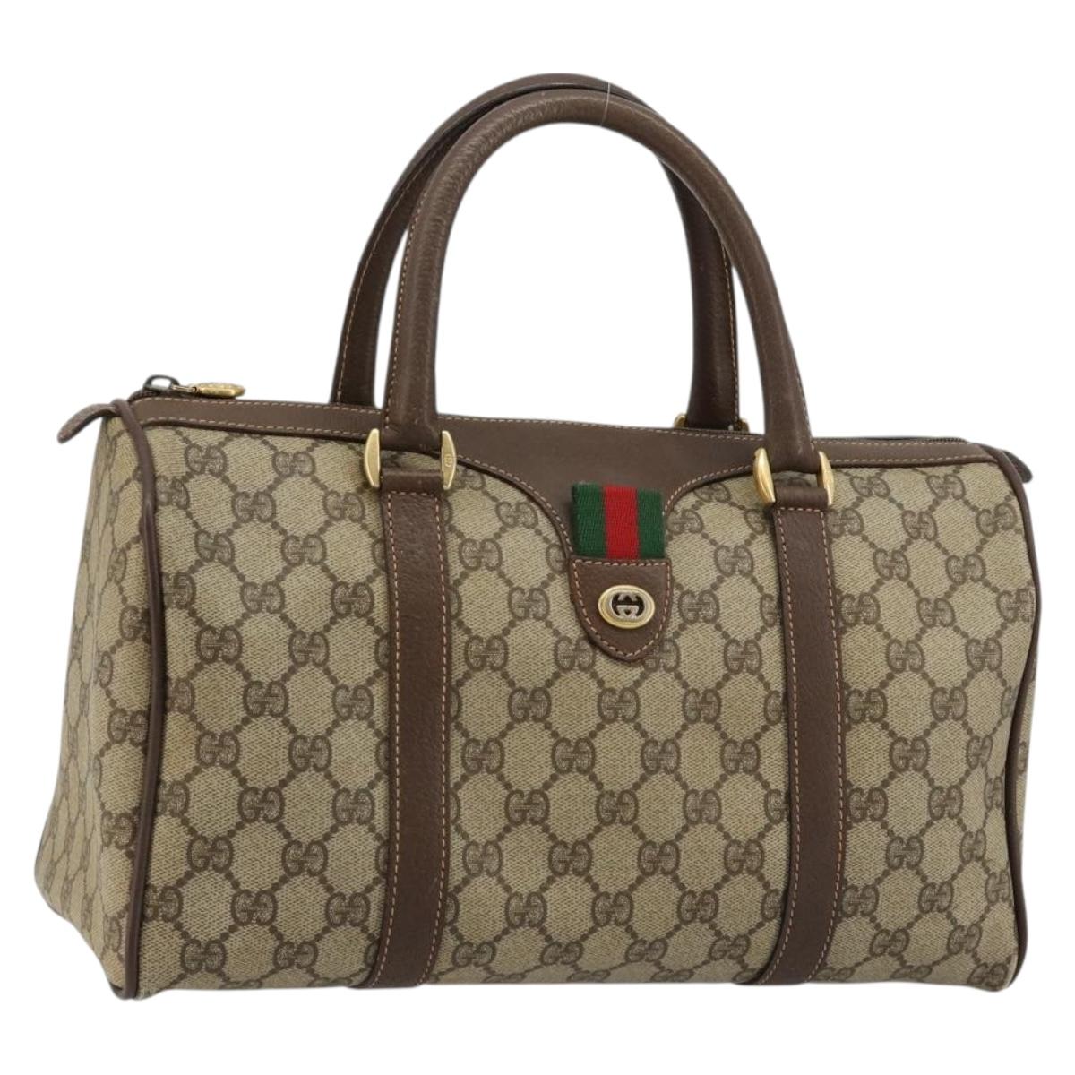 GUCCI GG Supreme Web Sherry Line Boston Bag PVC Beige Gold 39 02 007 Auth 181103