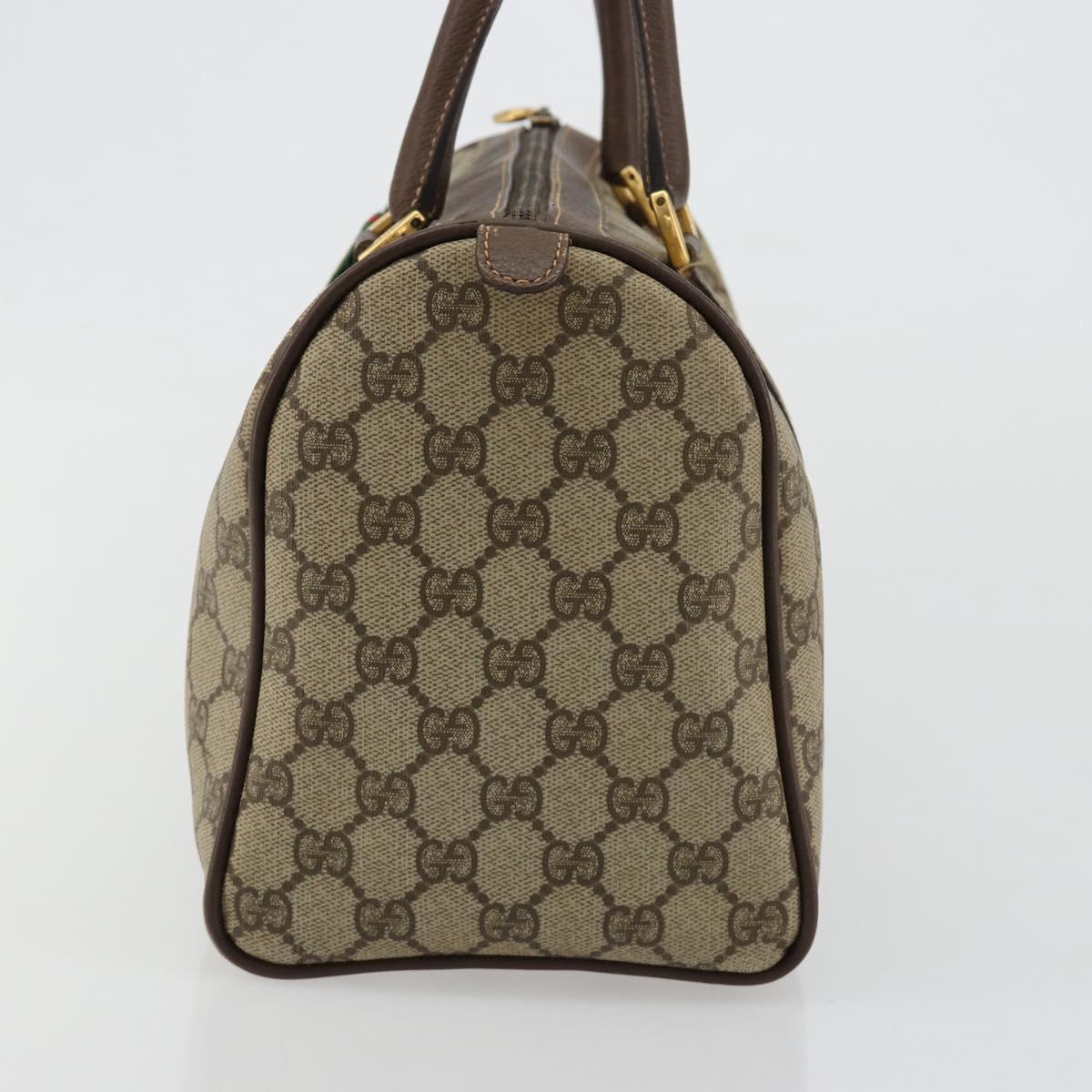 GUCCI GG Supreme Web Sherry Line Boston Bag PVC Beige Gold 39 02 007 Auth 181103