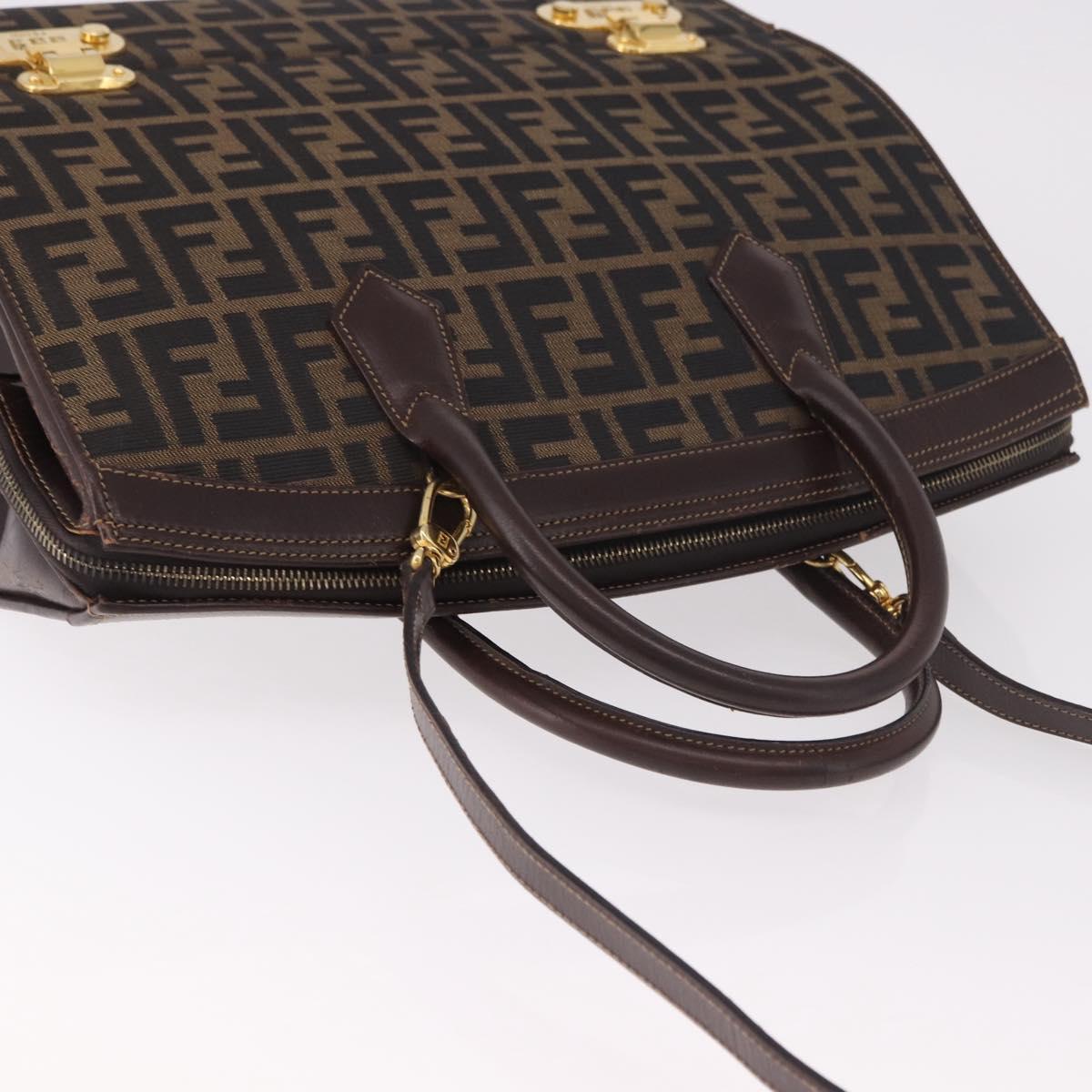 FENDI Zucca Canvas Hand Bag 2way Black Brown Auth 181104