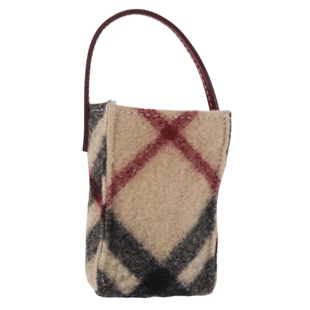 BURBERRY Nova Check Pouch Wool Beige Silver Auth 181105