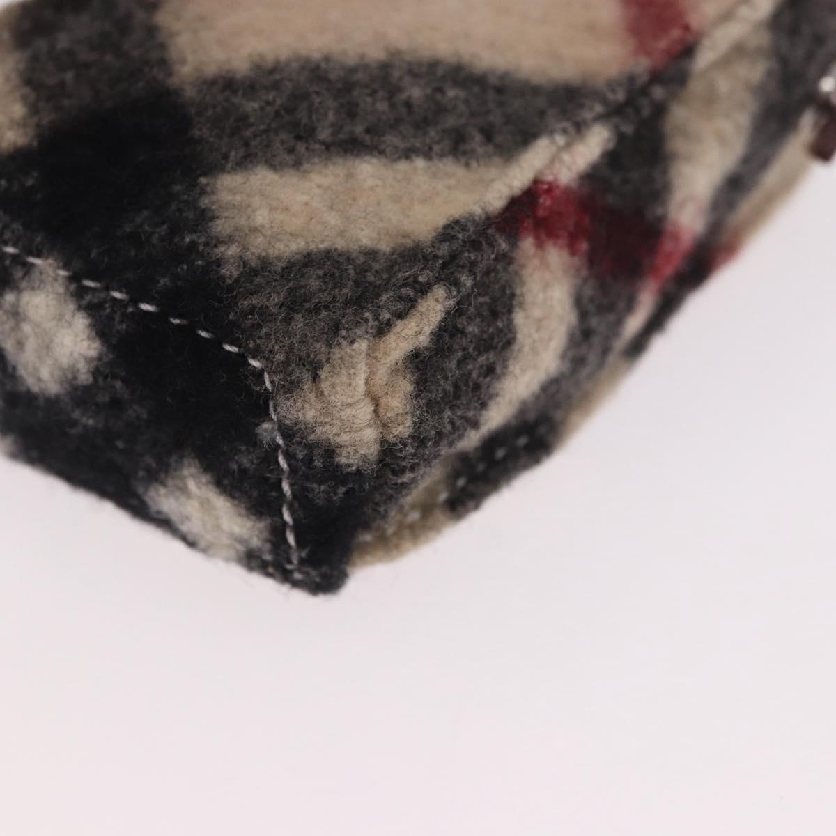 BURBERRY Nova Check Pouch Wool Beige Silver Auth 181105