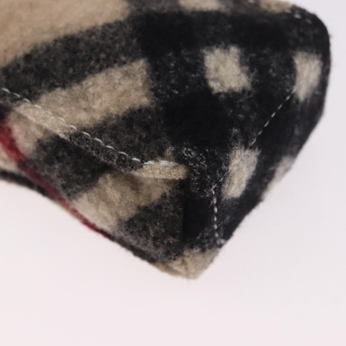 BURBERRY Nova Check Pouch Wool Beige Silver Auth 181105