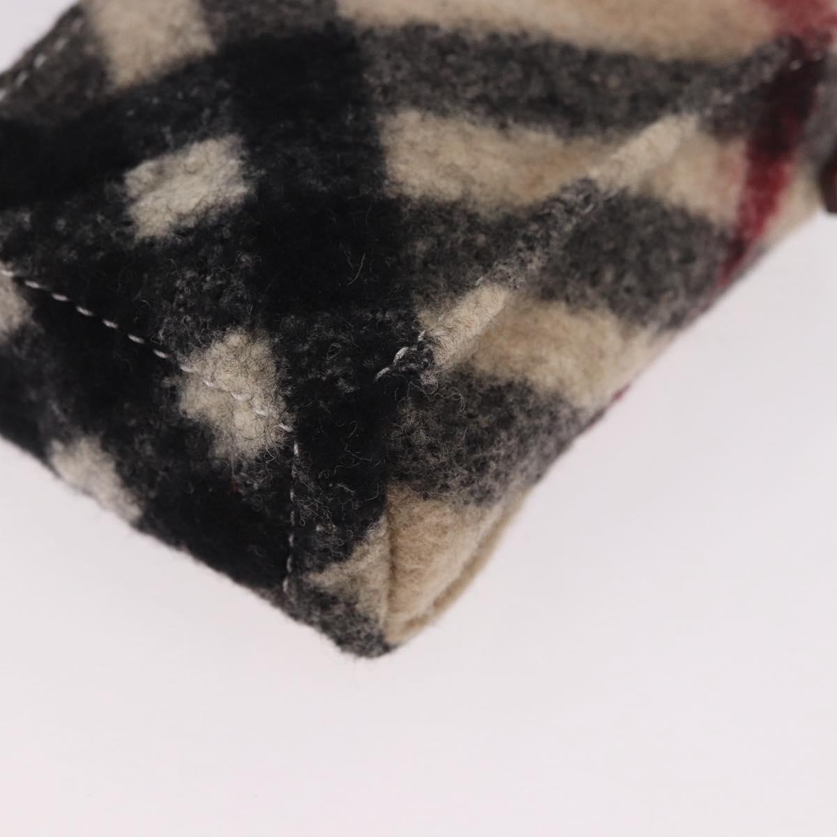 BURBERRY Nova Check Pouch Wool Beige Silver Auth 181105