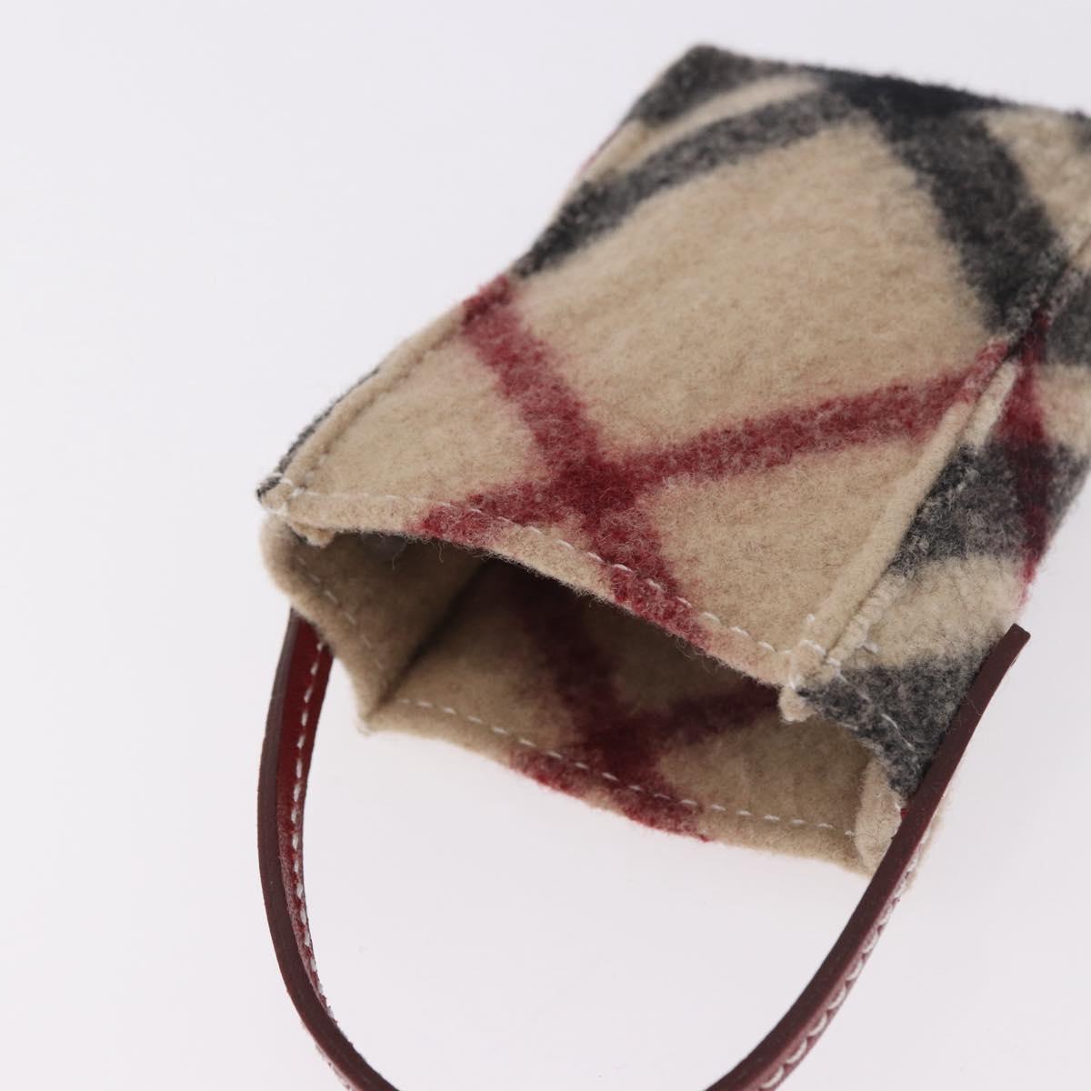 BURBERRY Nova Check Pouch Wool Beige Silver Auth 181105