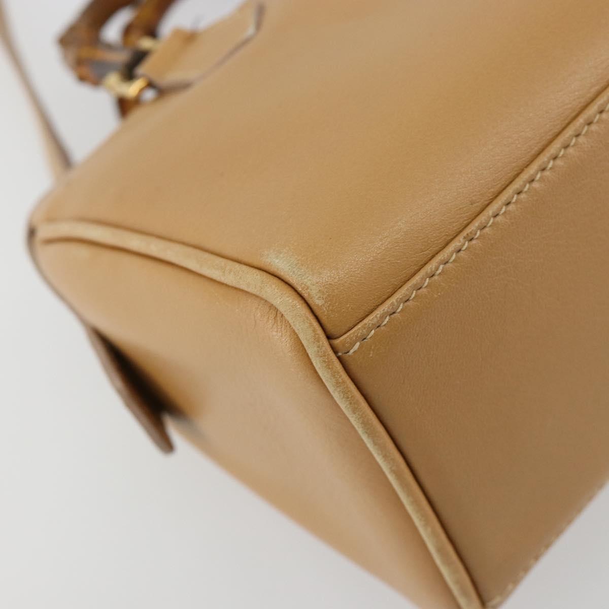 GUCCI Bamboo Hand Bag Leather 2way Beige Gold Auth 181116