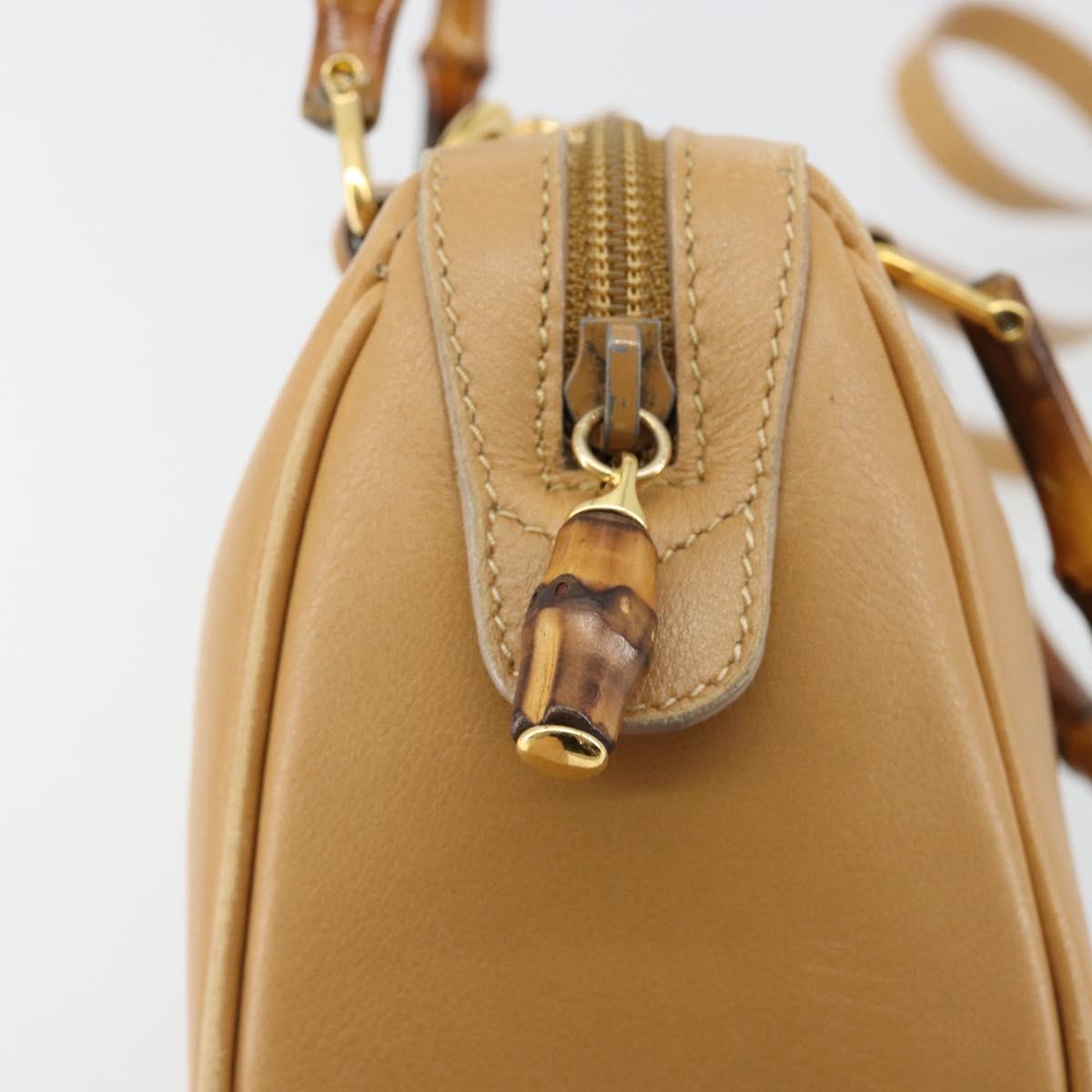 GUCCI Bamboo Hand Bag Leather 2way Beige Gold Auth 181116