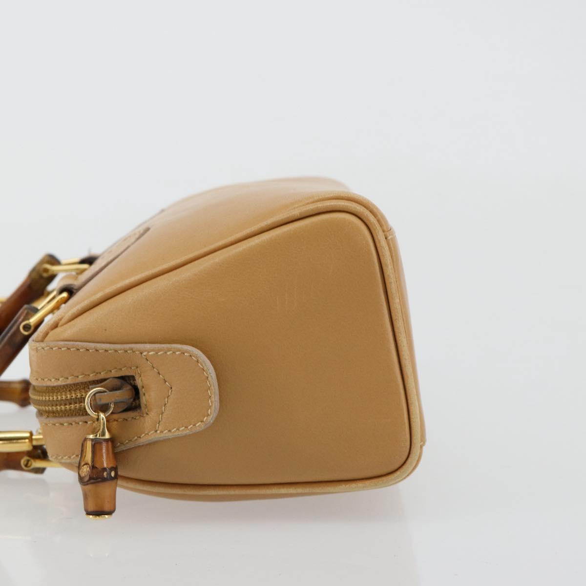 GUCCI Bamboo Hand Bag Leather 2way Beige Gold Auth 181116