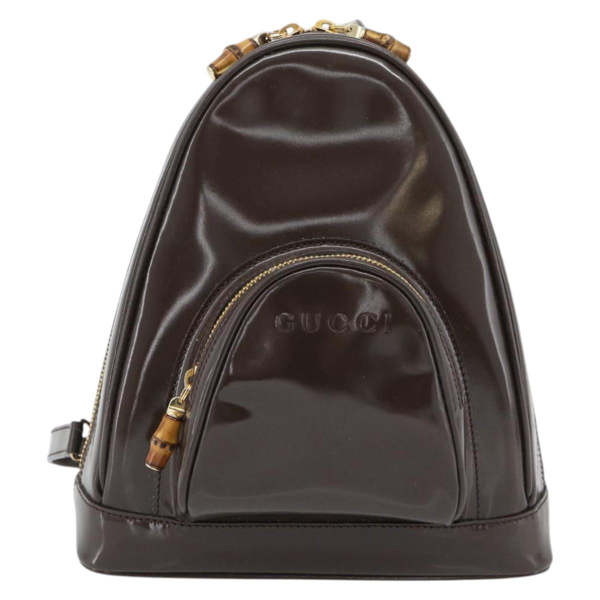 GUCCI Bamboo Body Bag Patent leather Brown Gold 003 3444 0127 Auth 181117