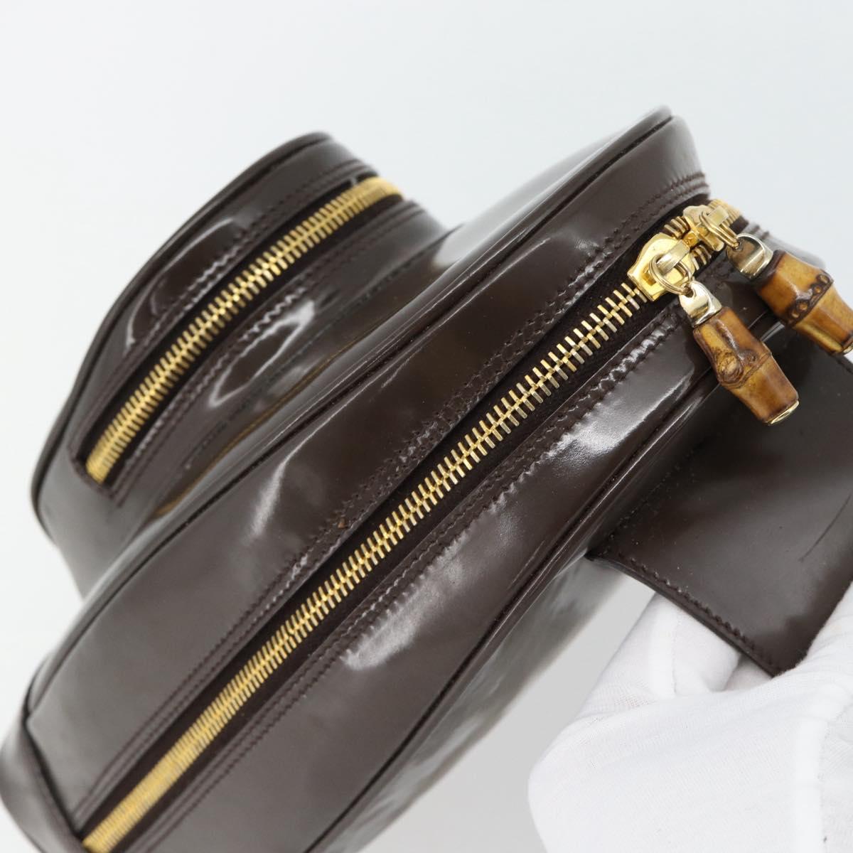 GUCCI Bamboo Body Bag Patent leather Brown Gold 003 3444 0127 Auth 181117