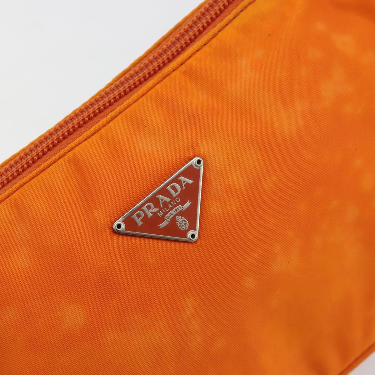 PRADA Accessory Pouch Nylon Orange Silver Auth 181120