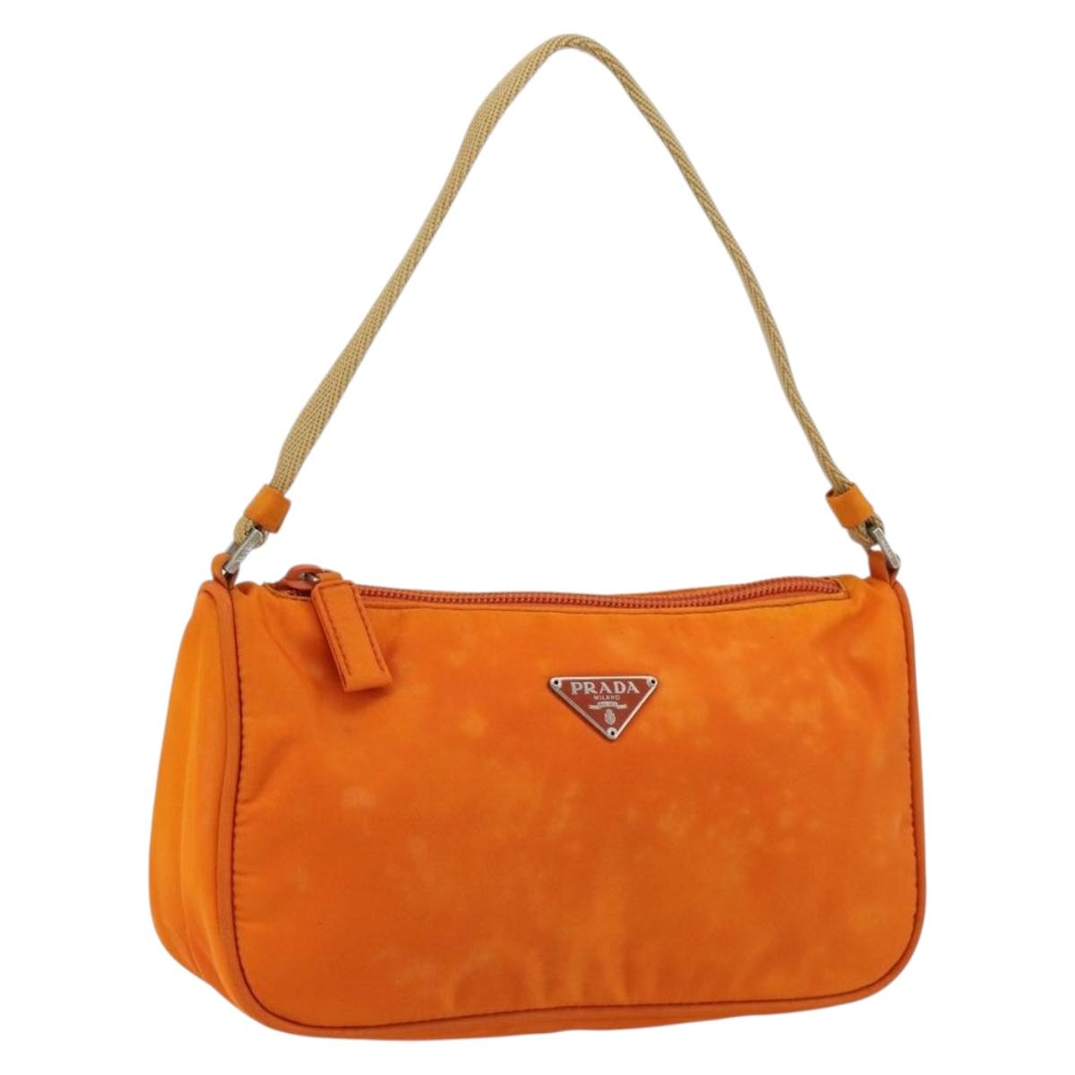 PRADA Accessory Pouch Nylon Orange Silver Auth 181120