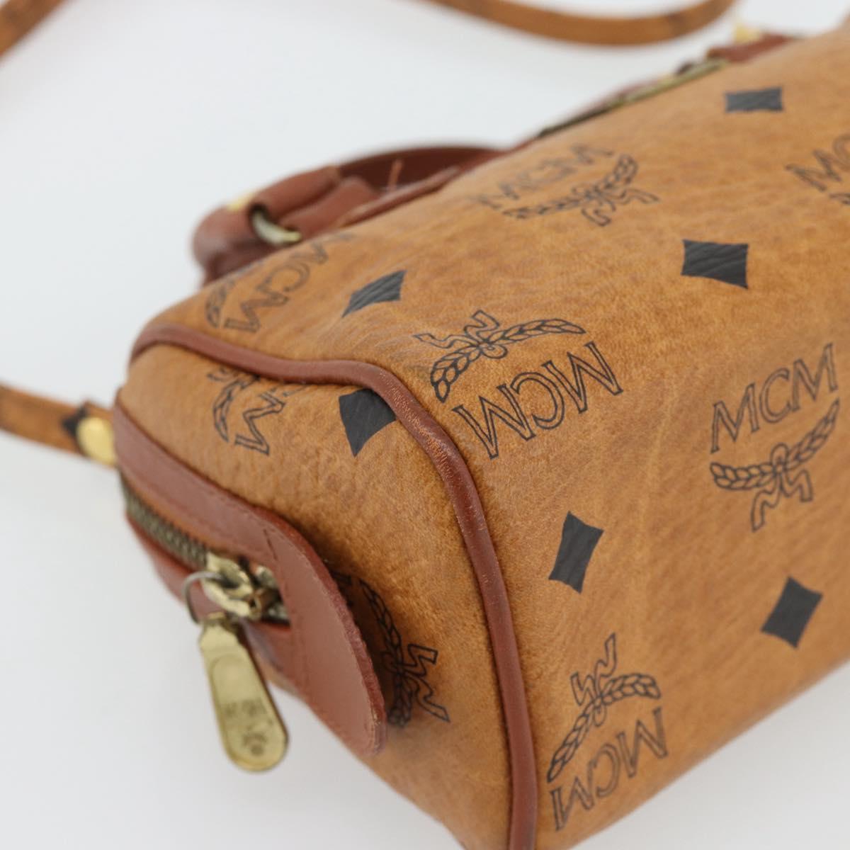 MCM Vicetos Logogram Mini Boston Bag PVC Leather 2way Brown Gold Auth 181122