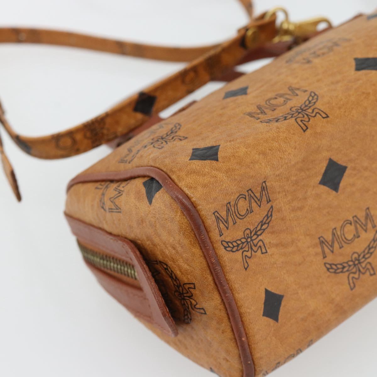 MCM Vicetos Logogram Mini Boston Bag PVC Leather 2way Brown Gold Auth 181122