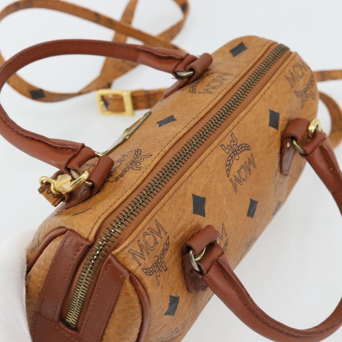 MCM Vicetos Logogram Mini Boston Bag PVC Leather 2way Brown Gold Auth 181122